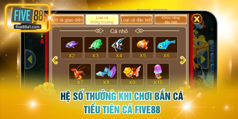 Hệ số thưởng khi chơi bắn cá Tiểu Tiên Cá FIVE88